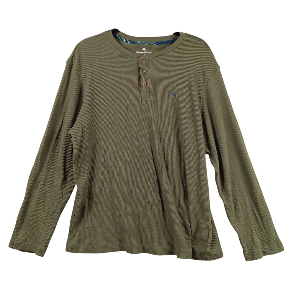 Tommy Bahama Men's Olive Green Long Sleeve Waffle Knit Dexter‎ Kill Shirt